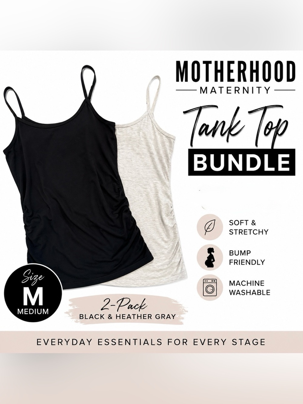 Motherhood Maternity Tank Top Bundle Size Medium Black & Gray Maternity Camis